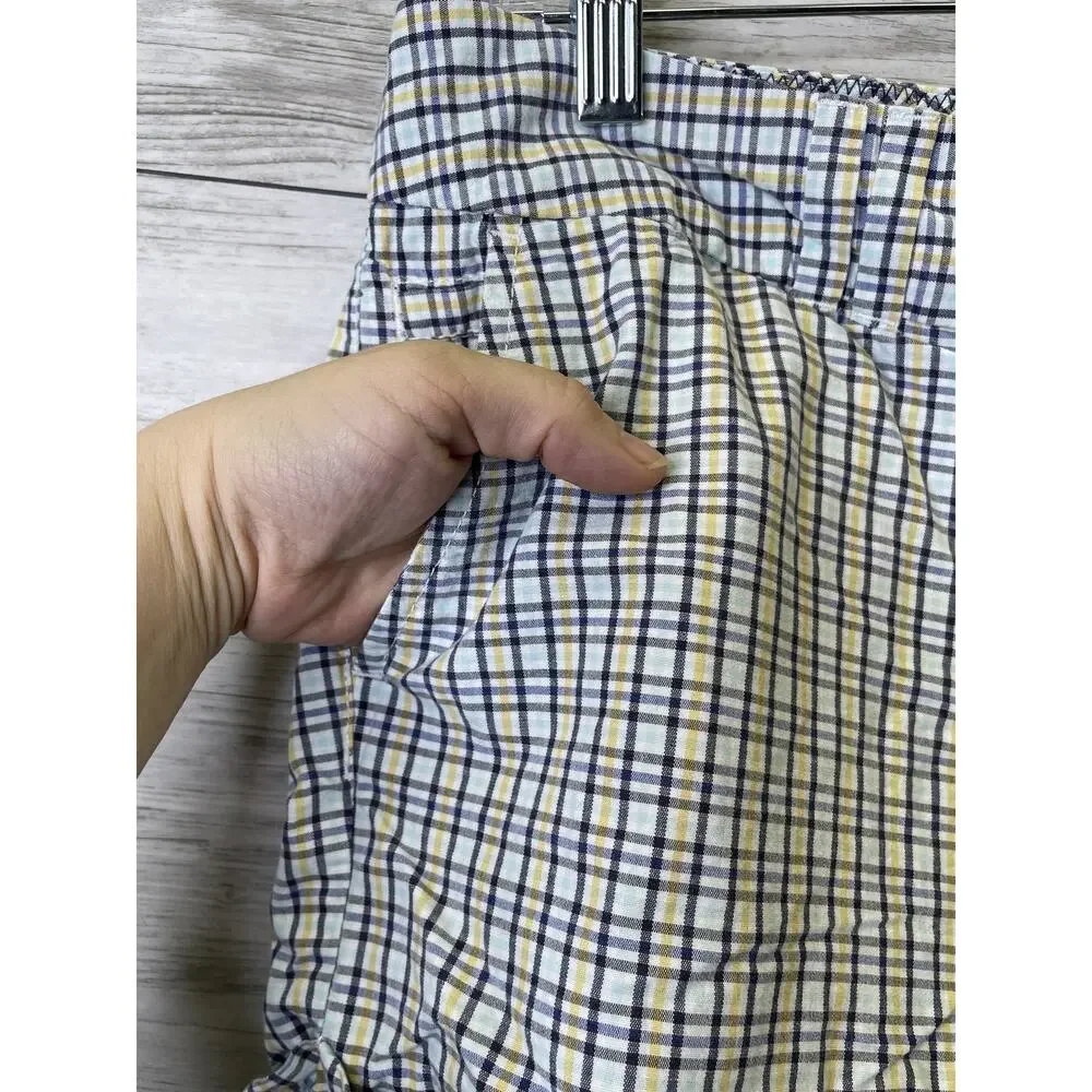 Tommy Hilfiger Shorts‎ Womens 4 Blue Yellow Plaid Cotton Casual Summer Pockets